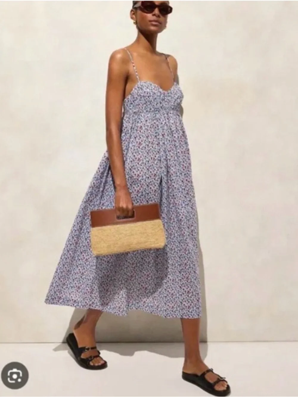 J. Crew White Floral Midi Dress with Red and Blue Accents